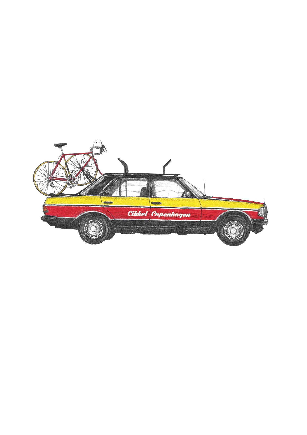 Rød og gul 1980 Cycling Team Car- T-Shirt
